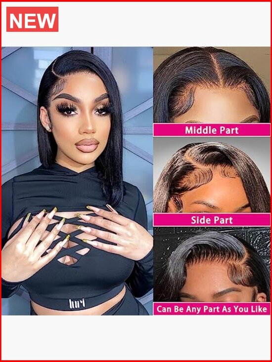 10 Inch Bob Wig Human Hair 13x4 HD Lace Front Pre Plucked Glueless Straight main image 5